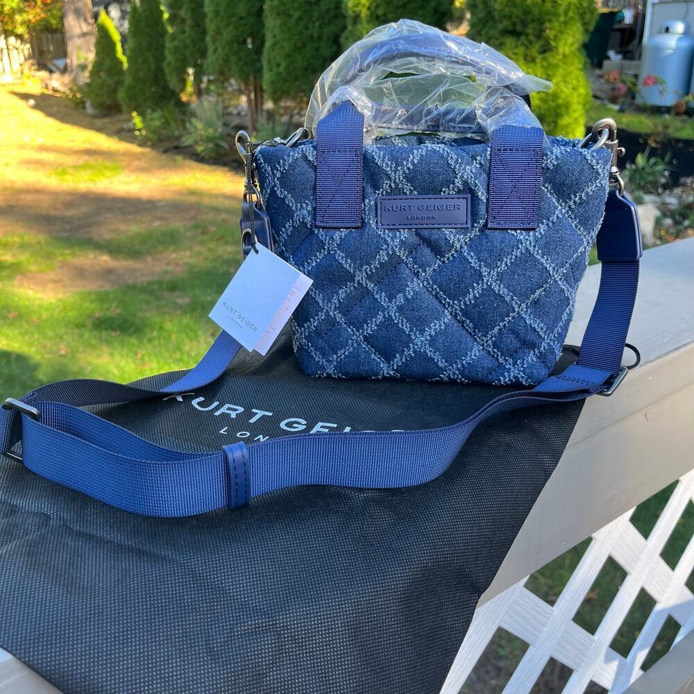 Kurt Geiger NWT, Quilted Denim Blue Tote with Dust Bag - Picture 13 of 15